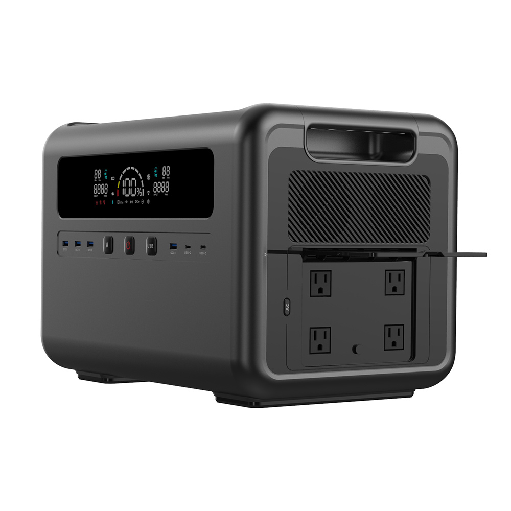 Portable Power Station - 2400Wソーラー発電機、家庭用バックアップ、屋外キャンプ、緊急時用大容量ポータブル電源