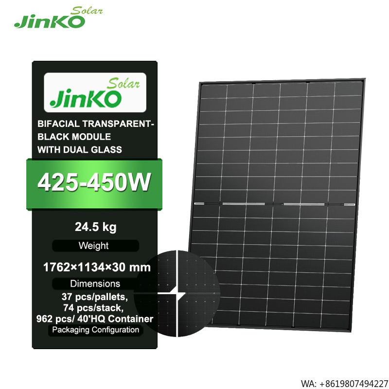 Jinko Solar Panel Tiger Neo - ジンコタイガーNeo 425-450ワット 54HL4R-BDB N型両面透明黒色モジュール デュアルガラス高効率ソーラーパネル