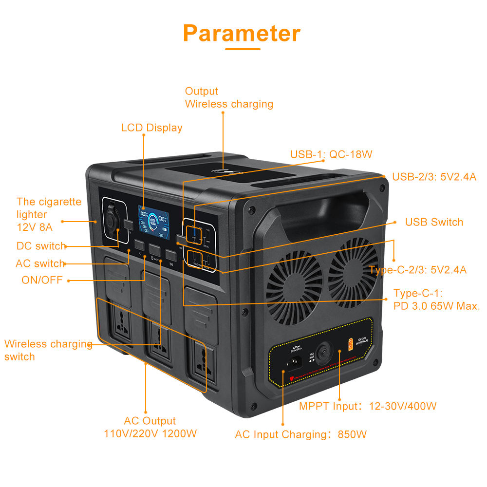 1200Wポータブルソーラー発電機、LiFePO4バッテリー - Portable Power Station のレビューと価格