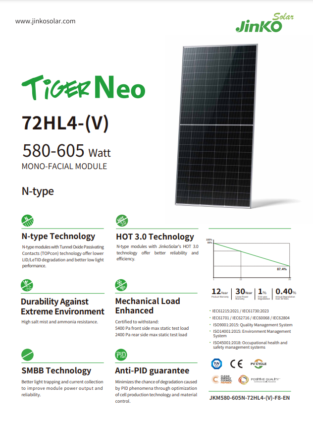 ジンコタイガーネオ72HL4-(V) 580-605W高品質 - Jinko Solar Panel Tiger Neo のレビューと価格